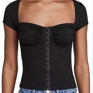 Reformation Black Hook and Eye Short Sleeve Top